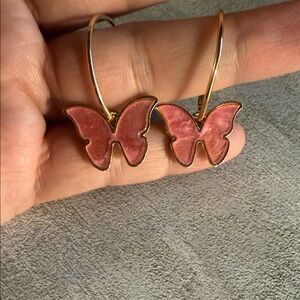 Chic Gold and Pink Butterfly Earrings